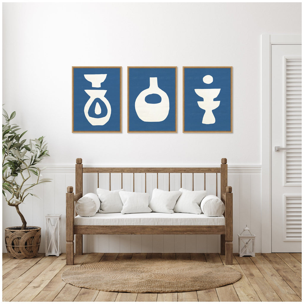Sylvie Ceramic Blue Beige Abstracts Framed Canvas Art Set by Rocket Jack