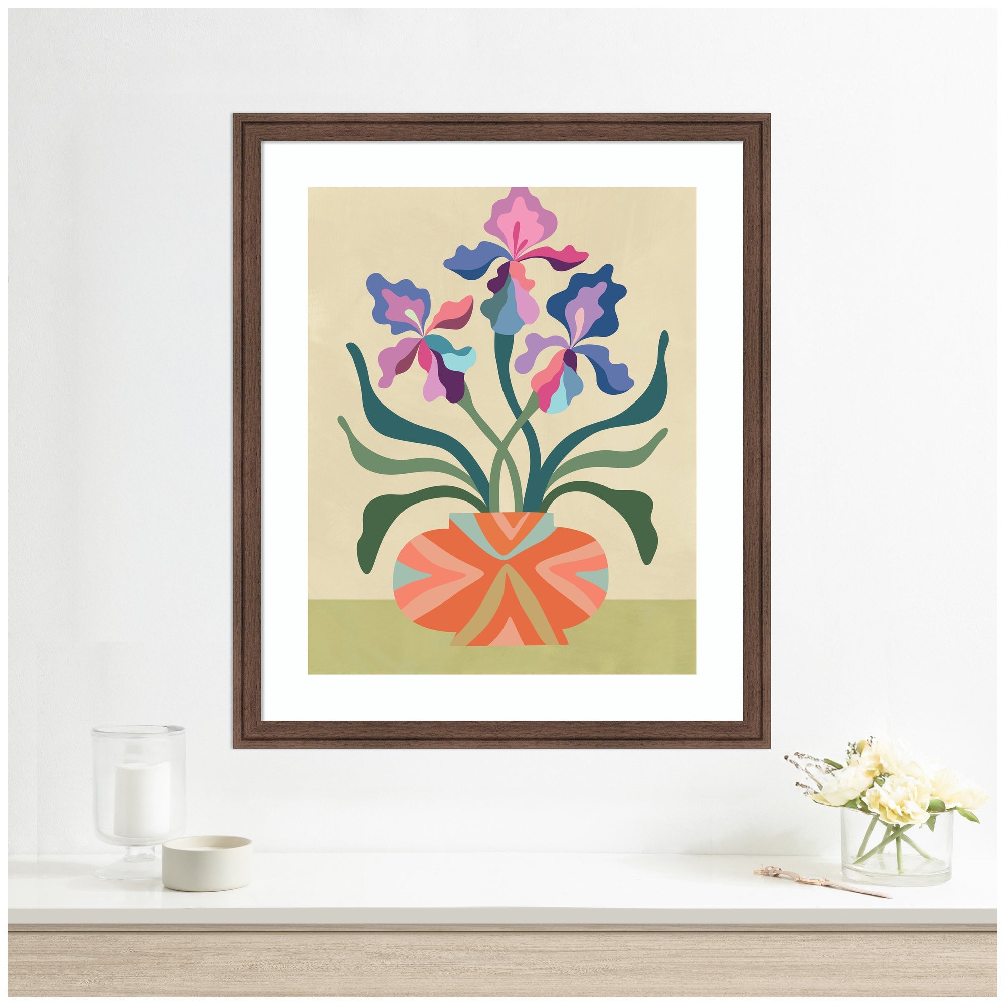 Framed Art Iris and Vase by Rachel Lee