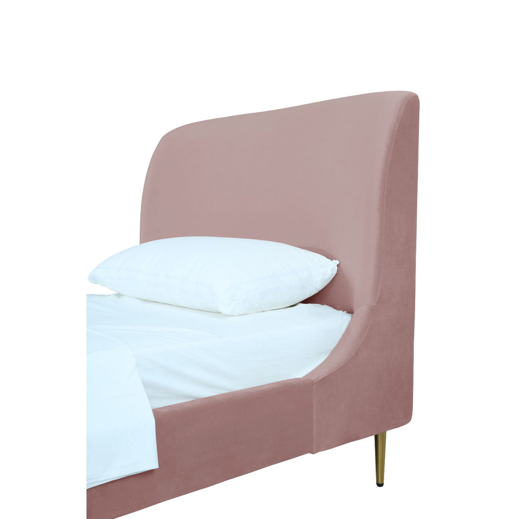 Mid-Century Modern Upholstered Bed With Curved Headboard