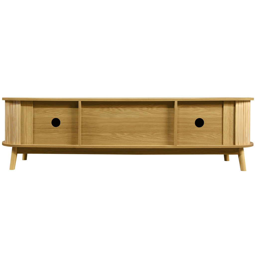 Rattan TV Stand For Tvs Up To 75'', Modern Farmhouse Media Console, Entertainment Center With Legs, TV Cabinet For Living Room, Home Theatre - Natural Wood