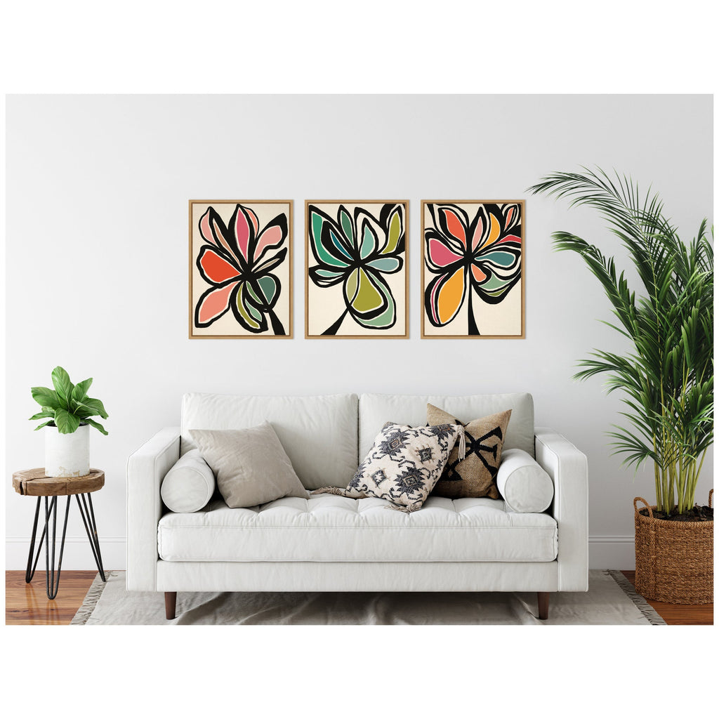 Sylvie Midnight Floral 1, 2 and 3 Framed Canvas Art Set by Alicia Bock