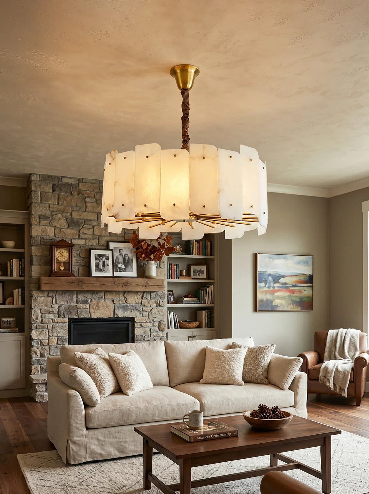 Alabaster Lorry Round Copper Chandelier