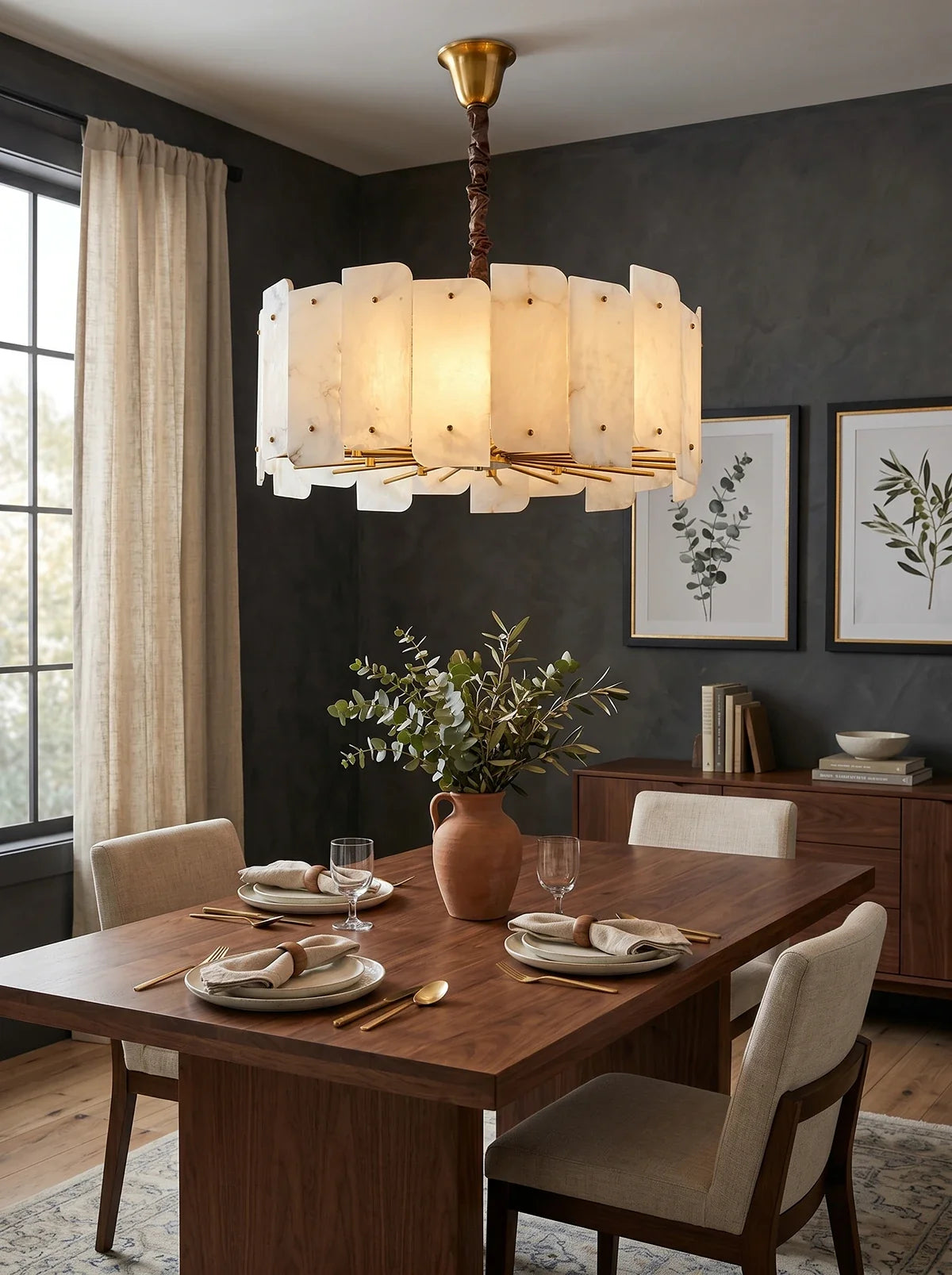 Alabaster Lorry Round Copper Chandelier
