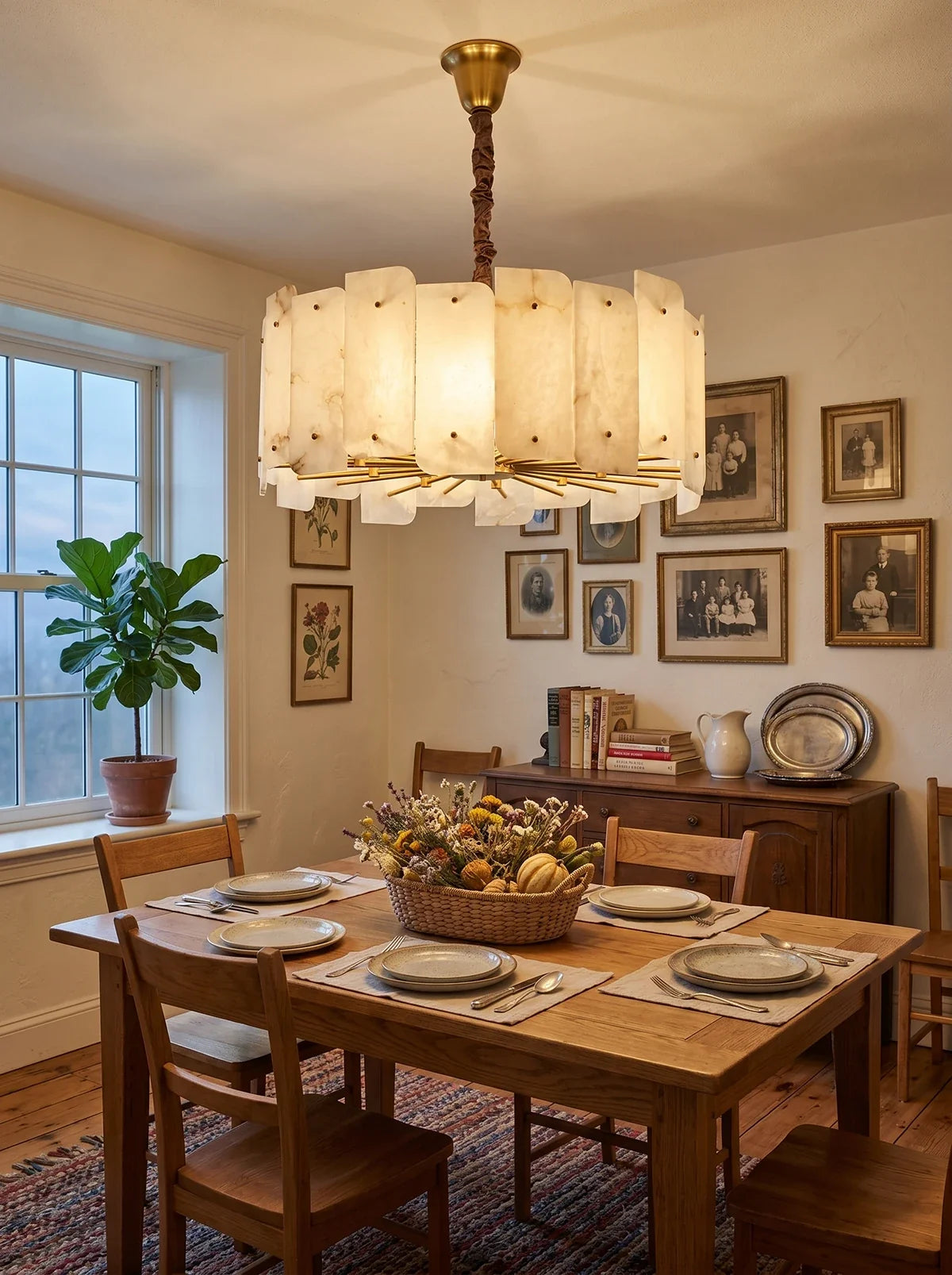 Alabaster Lorry Round Copper Chandelier