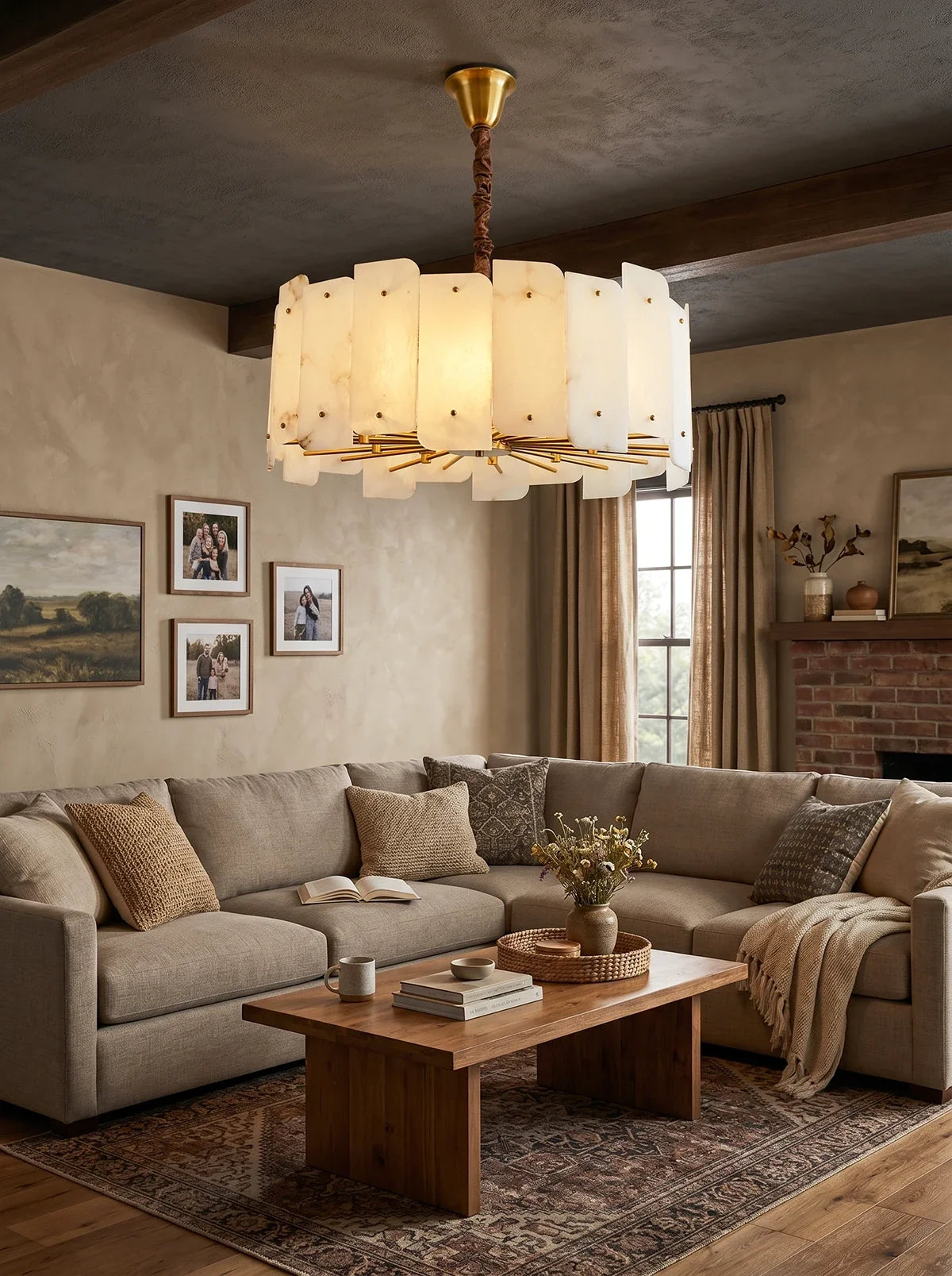Alabaster Lorry Round Copper Chandelier