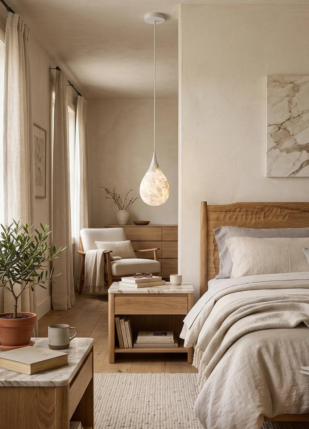 Alabaster White Raindrop Pendant Light