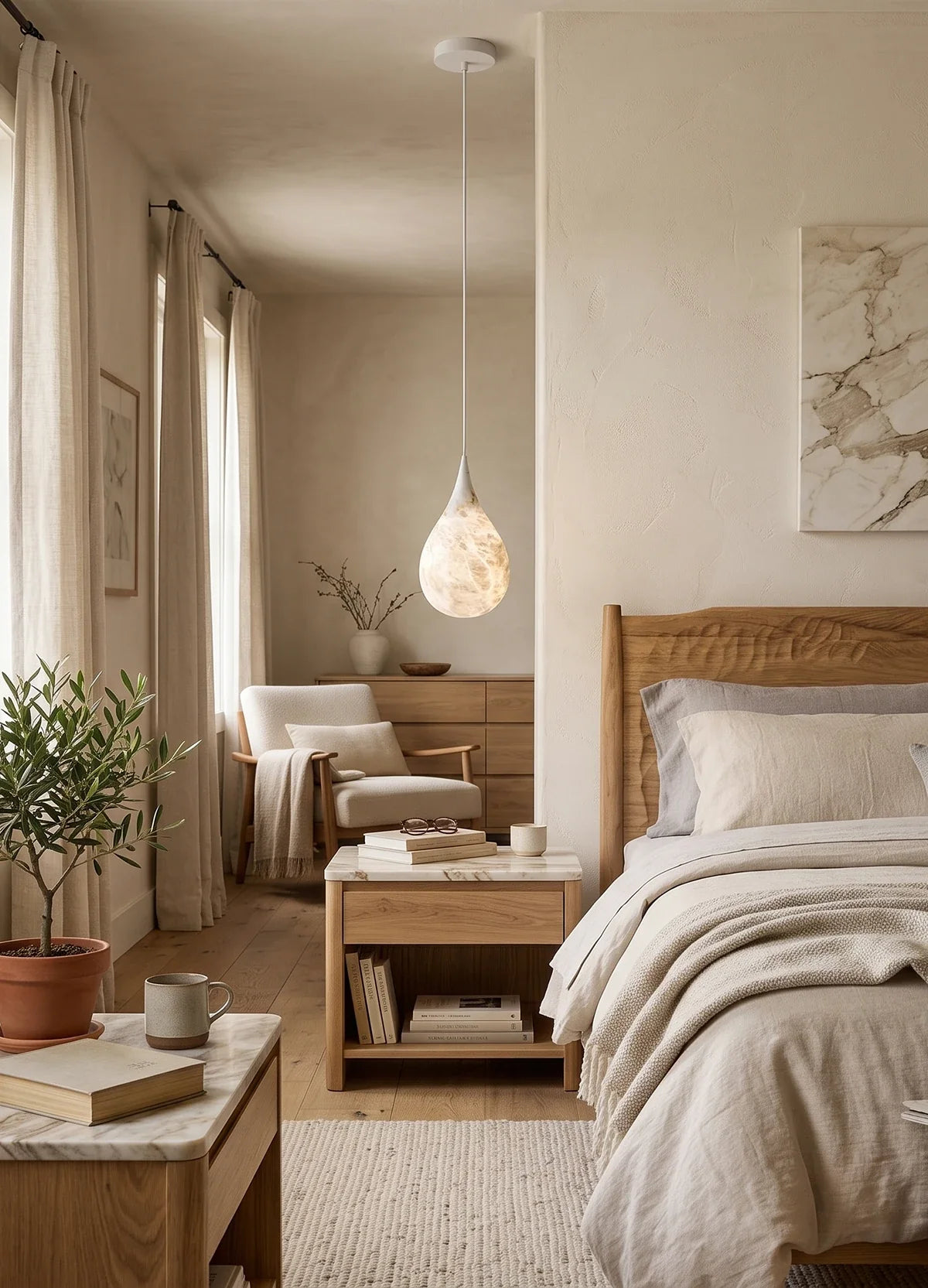 Alabaster White Raindrop Pendant Light