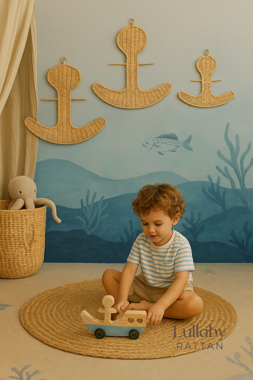 Natural Rattan Anchor Wall Decor
