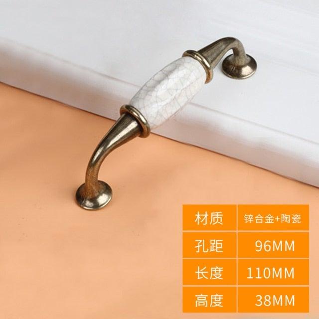 Antique Ceramic Cabinet Knobs & Pulls — White & Bronze