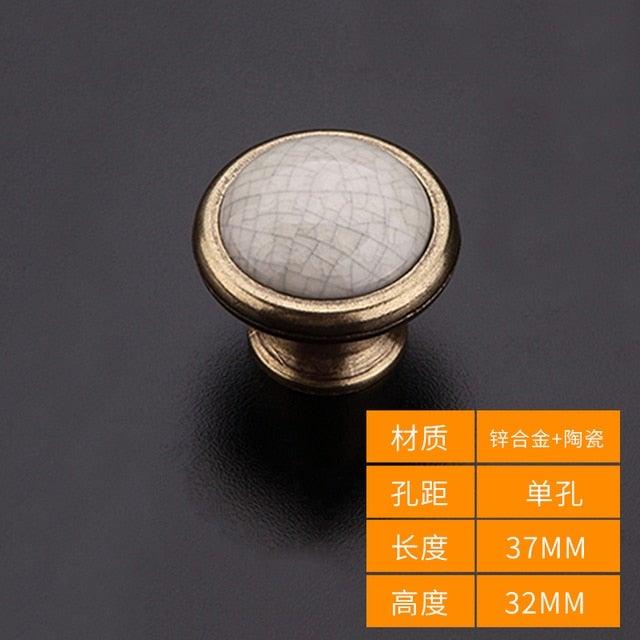 Antique Ceramic Cabinet Knobs & Pulls — White & Bronze