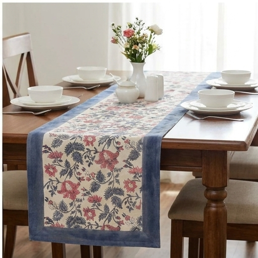 Antique Rose & Bluish Charcoal Hand Block Printed 13 pieces Table Linen Set