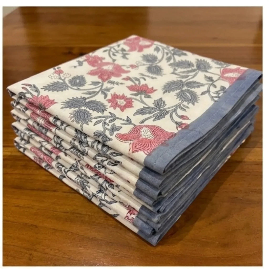 Antique Rose & Bluish Charcoal Hand Block Printed 13 pieces Table Linen Set