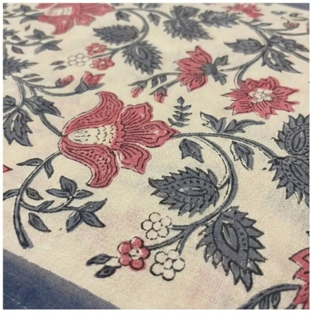 Antique Rose & Bluish Charcoal Hand Block Printed 13 pieces Table Linen Set