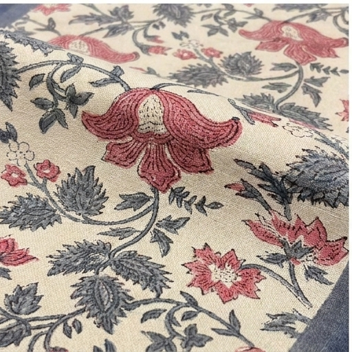 Antique Rose & Bluish Charcoal Hand Block Printed 13 pieces Table Linen Set