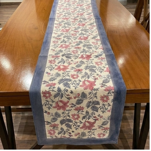 Antique Rose & Bluish Charcoal Hand Block Printed 13 pieces Table Linen Set