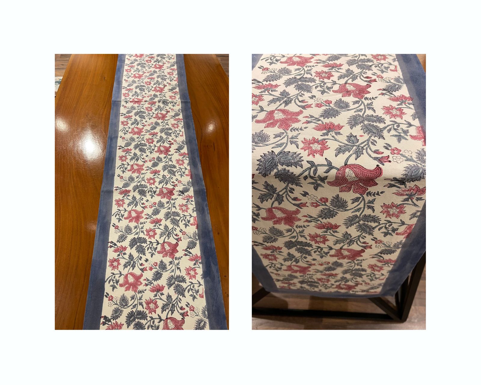 Antique Rose & Bluish Charcoal Hand Block Printed 13 pieces Table Linen Set