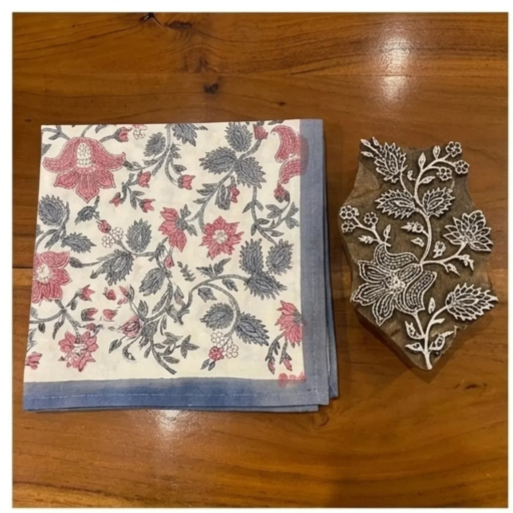 Antique Rose & Bluish Charcoal Hand Block Printed 13 pieces Table Linen Set