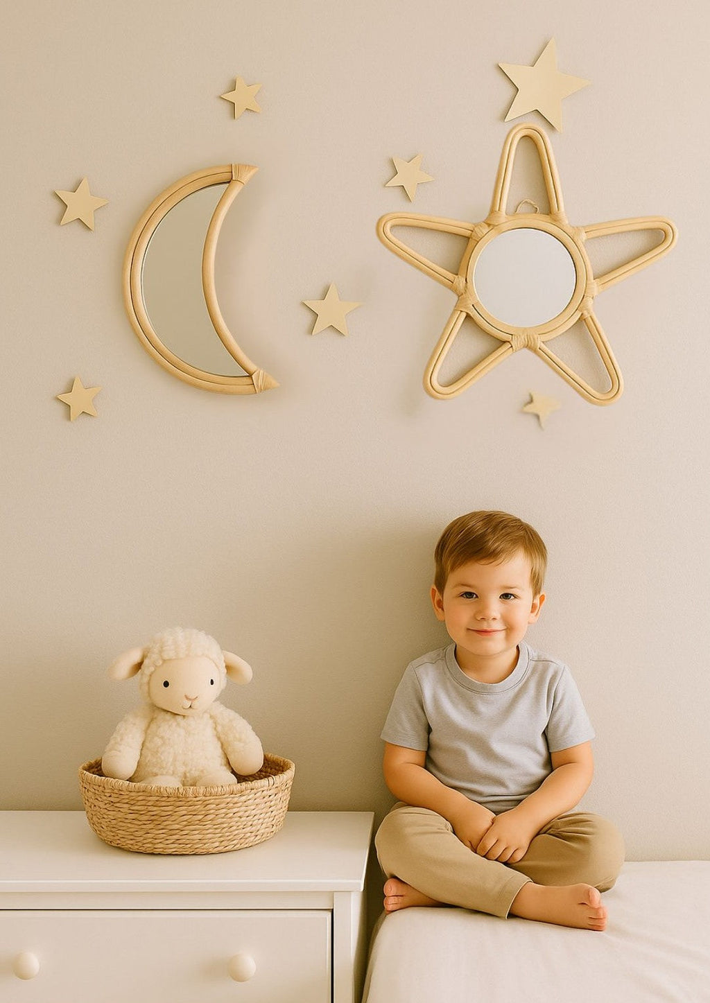 Natural Rattan Moon Wall Mirror