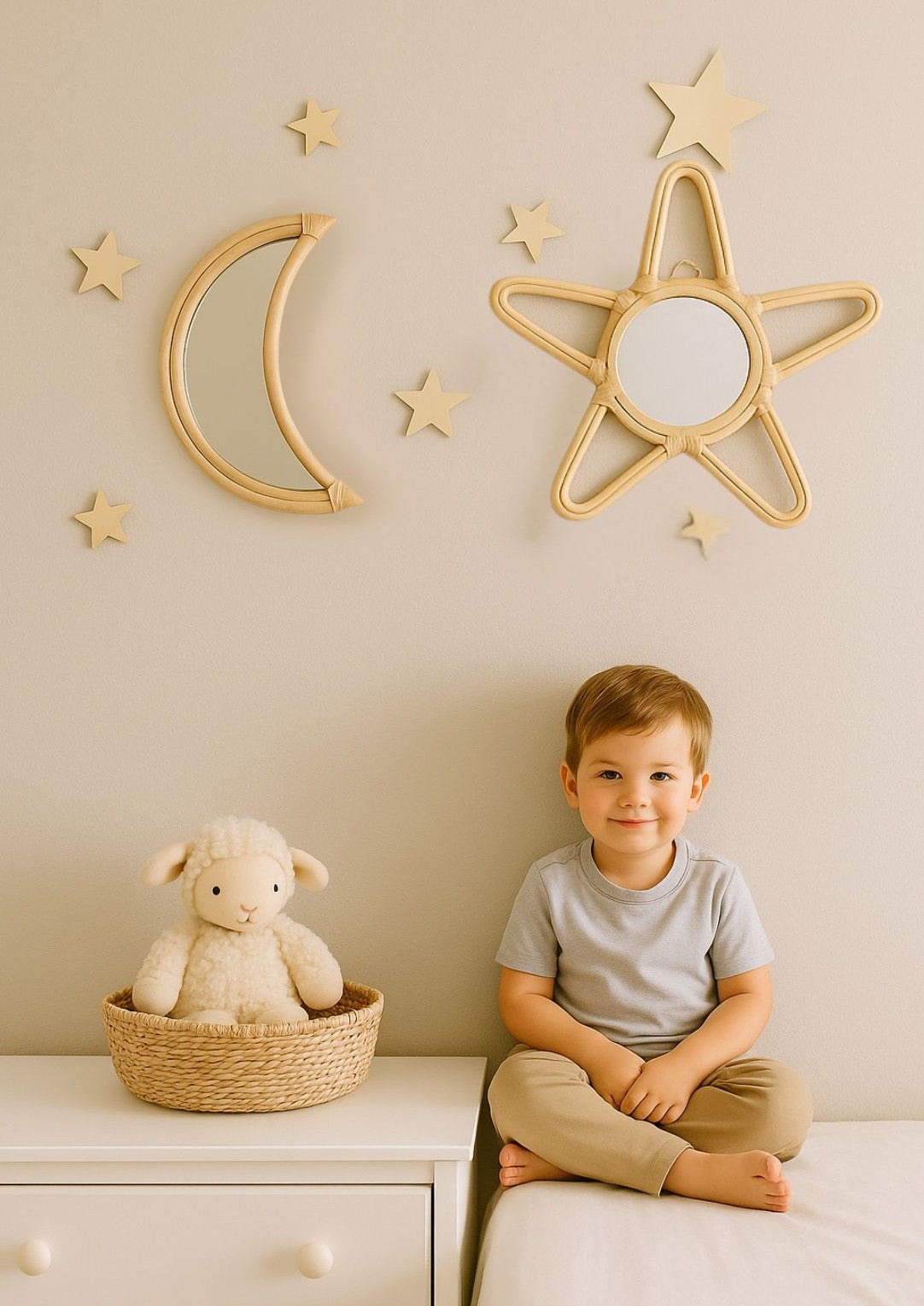 Natural Rattan Moon Wall Mirror