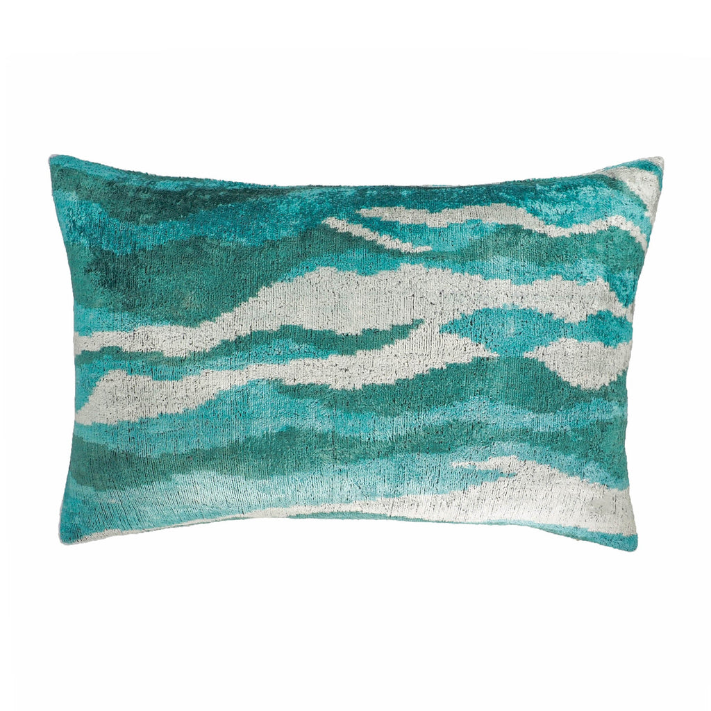 Atlantic Silk Velvet Ikat Throw Pillow Cover, 16 x 24