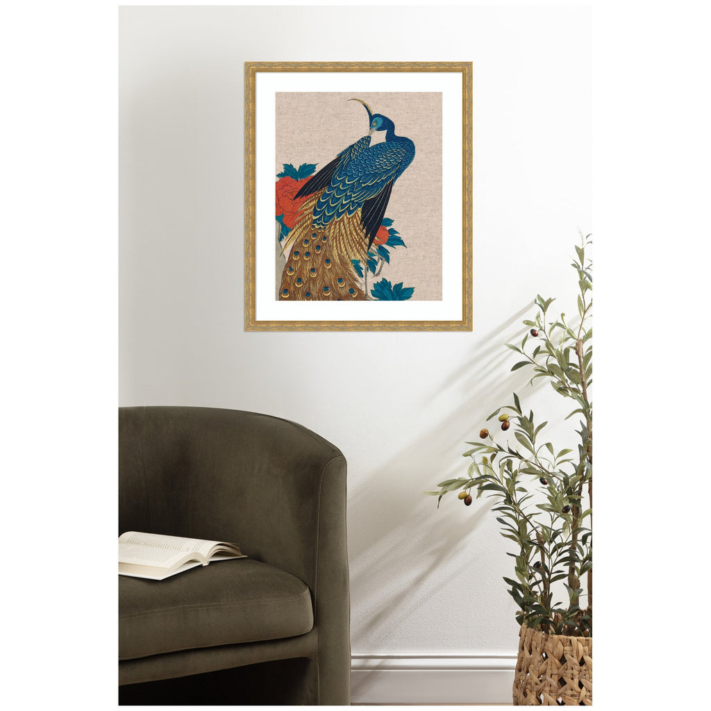 Framed Art Peacock and Peonies 1840 Utagawa Hiroshige Neutral Linen by The Art Institute of Chicago