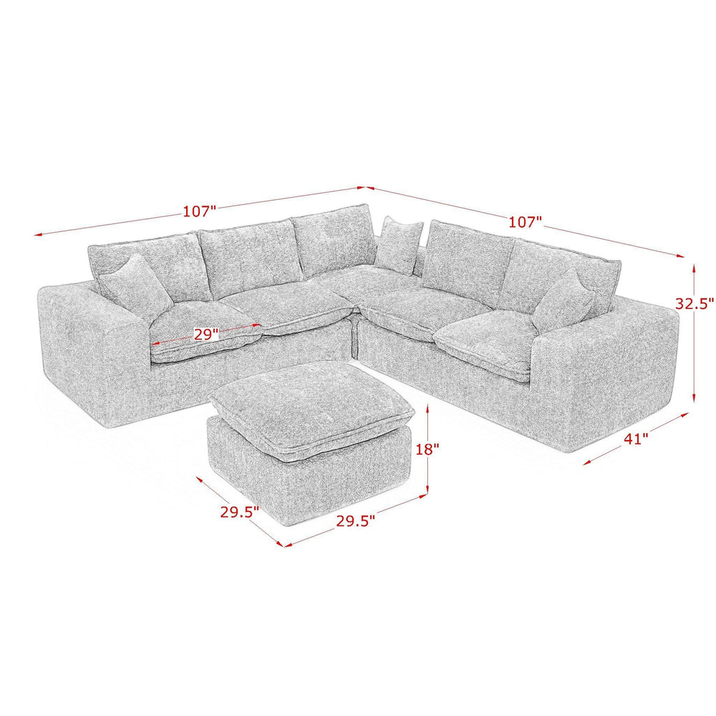 Cloud-Comfort Modular Sectional Sofa with Moveable Ottoman