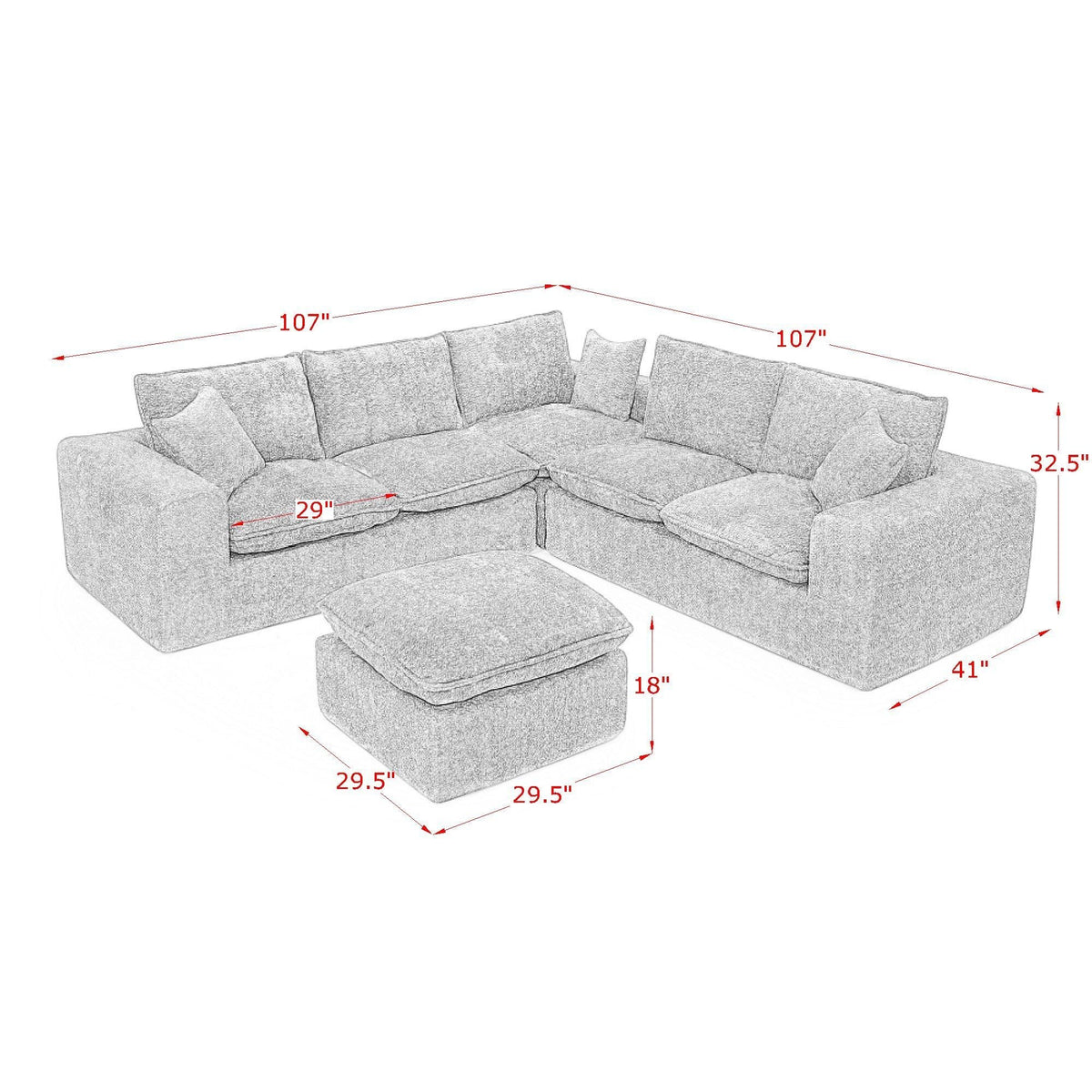 Cloud-Comfort Modular Sectional Sofa with Moveable Ottoman
