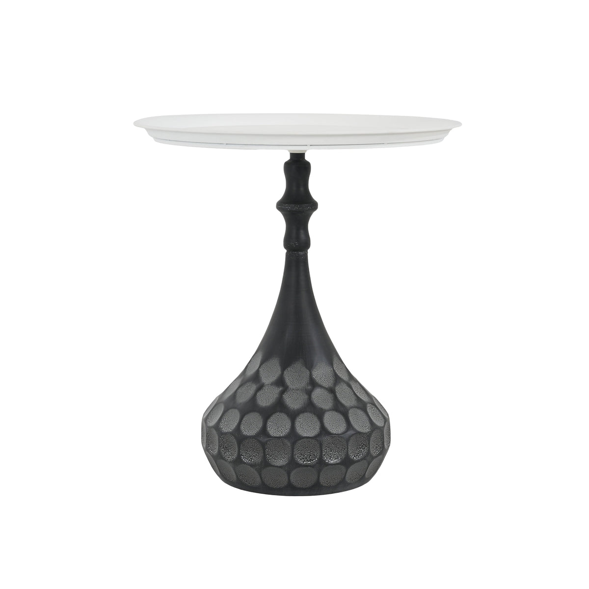 Accent Metal Coffee Table, Pedestal Table for Living Room, Hand-Hammered Texture, White+Black