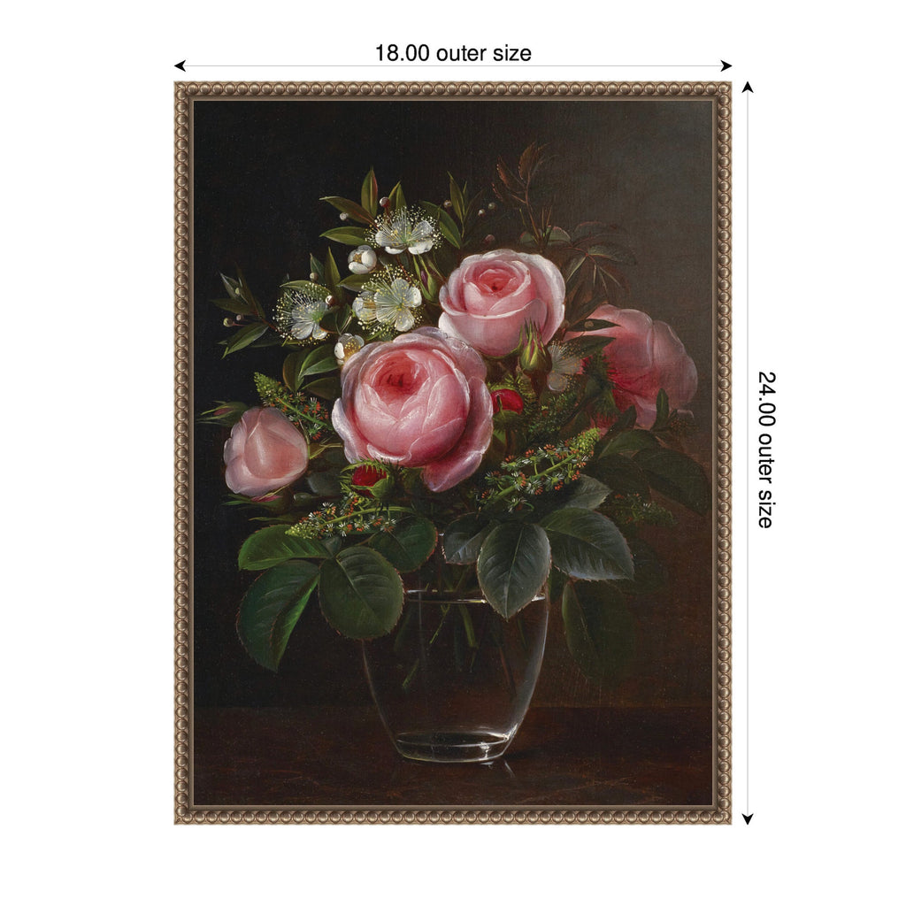Roses and Tree Anemones in a Glass Vase by Johan Laurentz Jensen by Nostalgia Prints Framed Canvas Wall Art Print