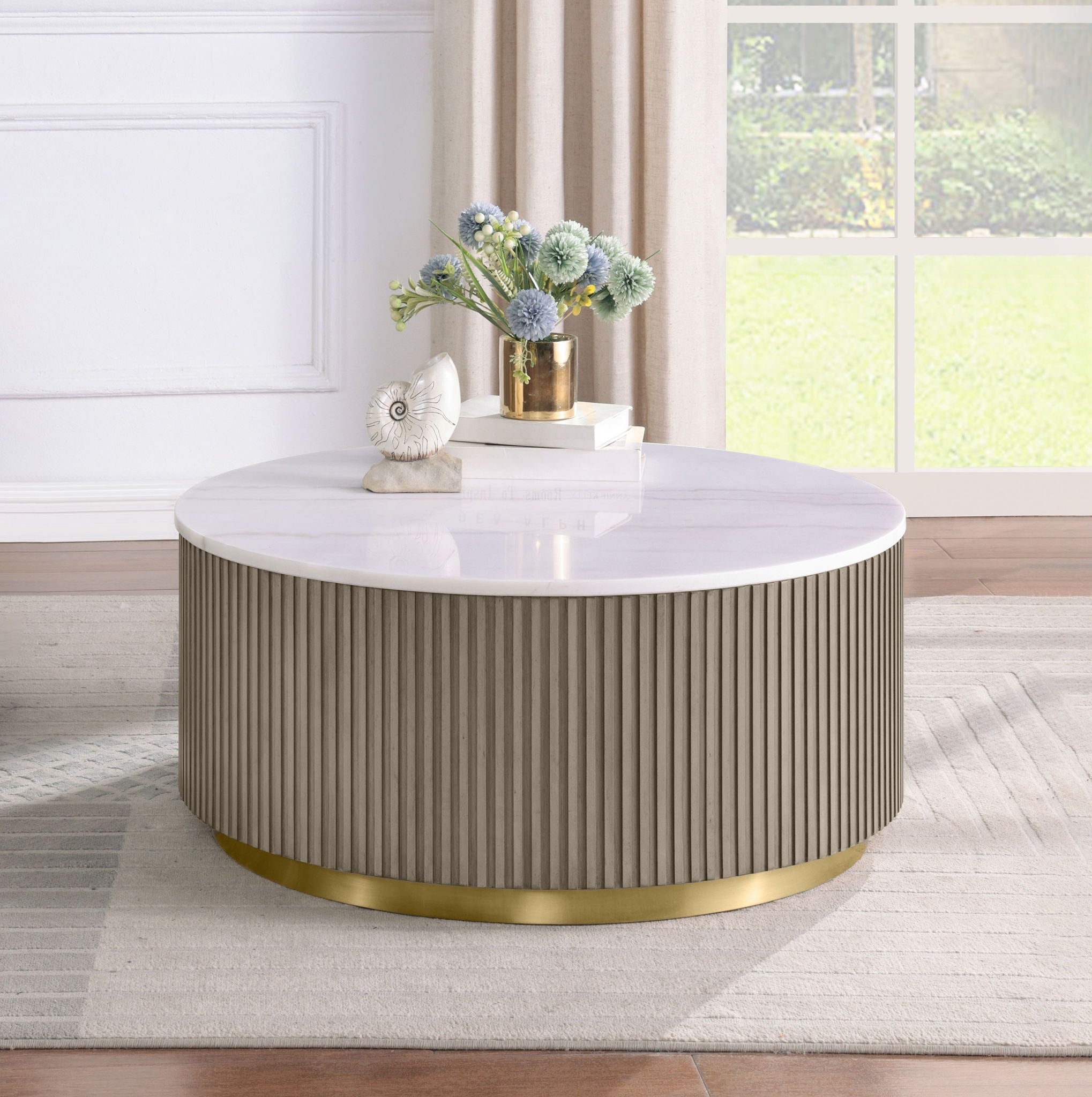 Jason Round White Marble Top Coffee Table Greige