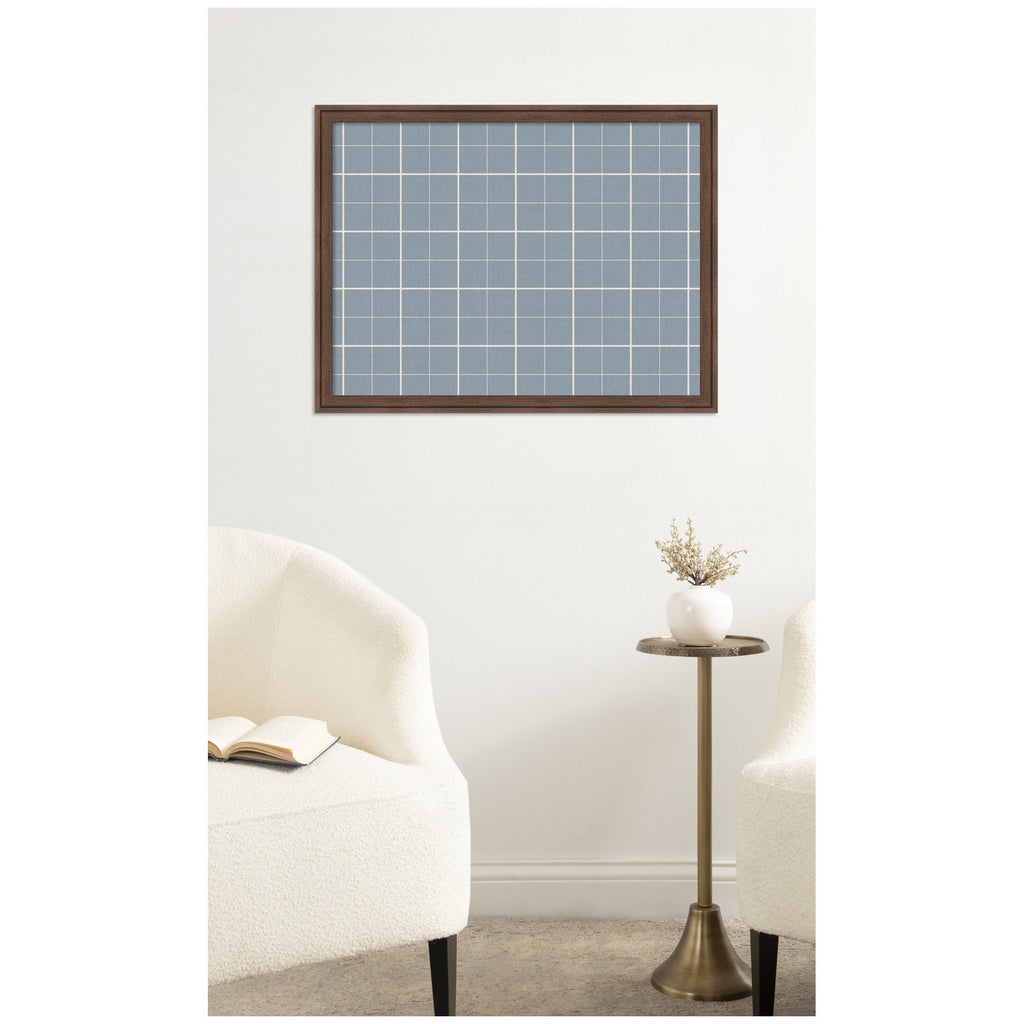 Framed Fabric Pinboard Light Blue Plaid Wall Organization