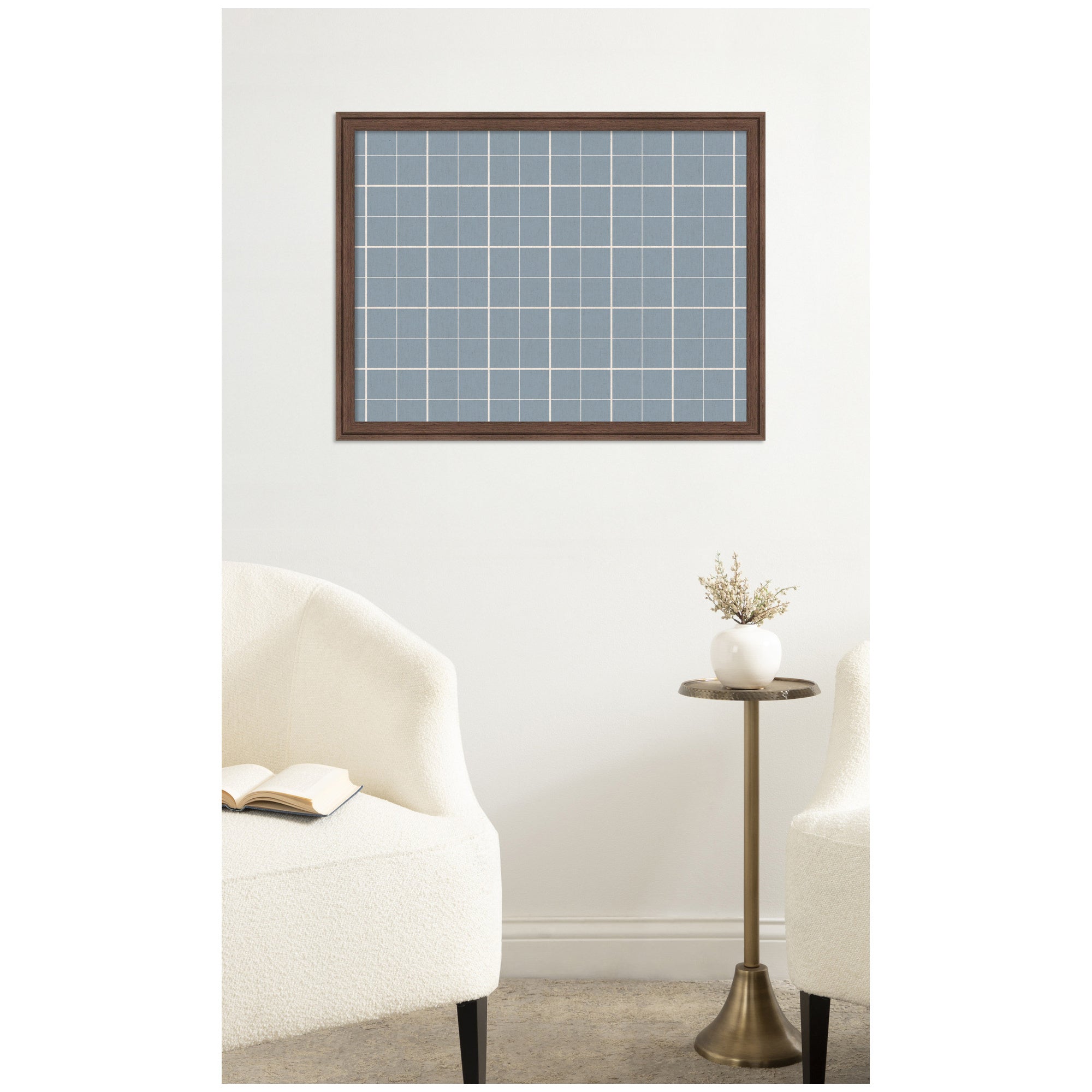 Framed Fabric Pinboard Light Blue Plaid Wall Organization