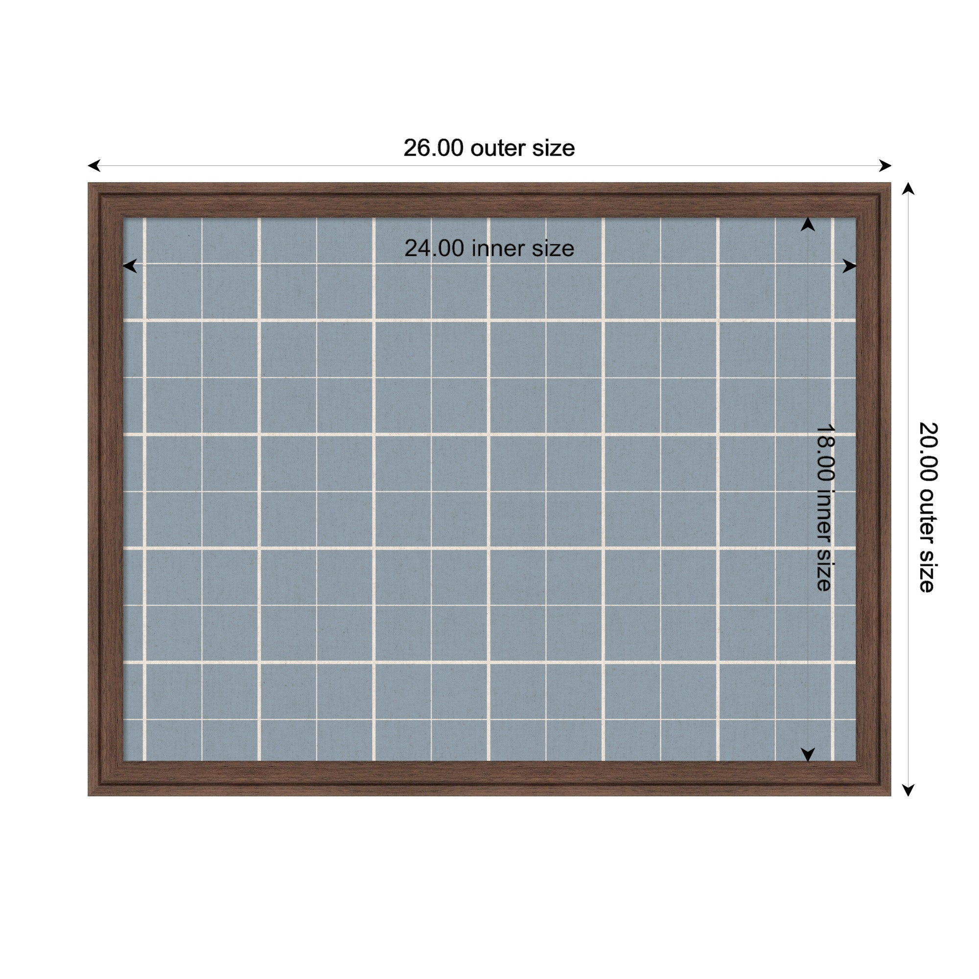 Framed Fabric Pinboard Light Blue Plaid Wall Organization