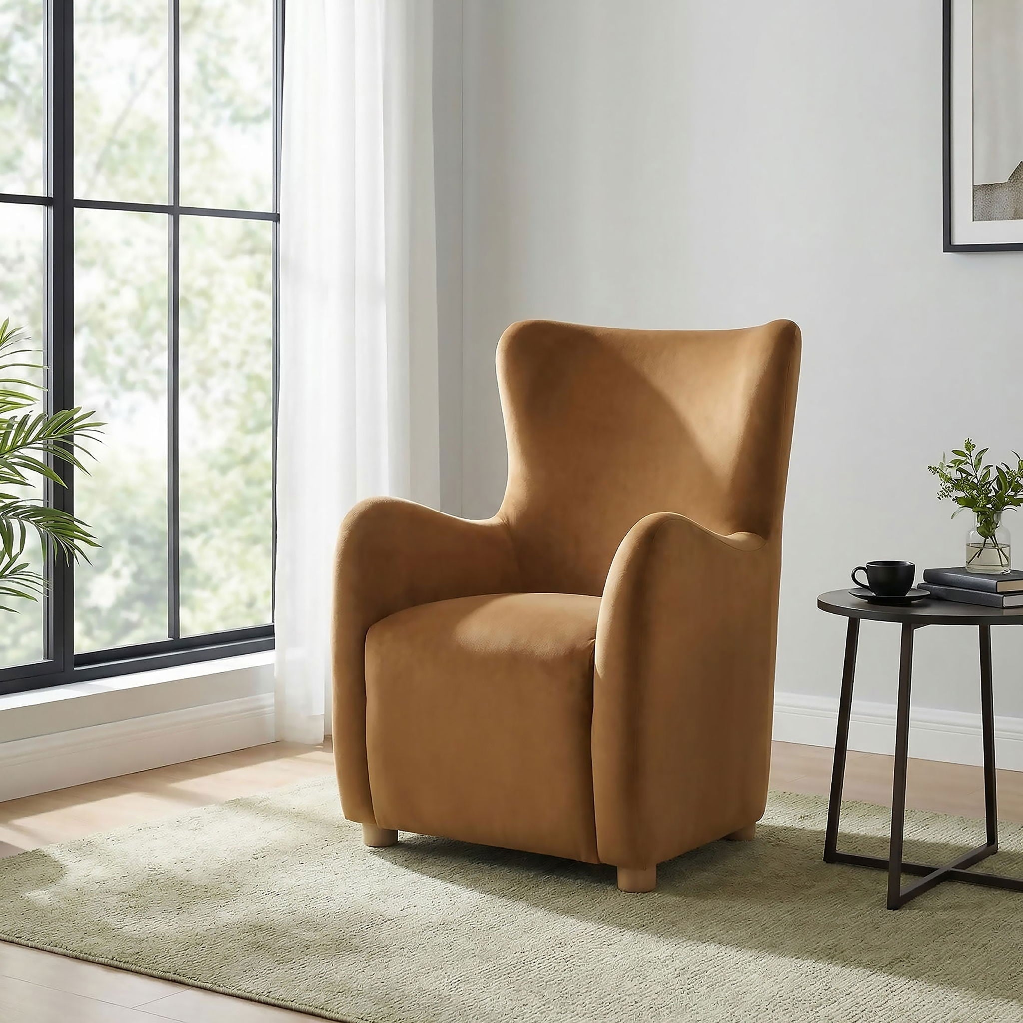 Thornton Sculptural Wingback Lounge Chair — Cognac
