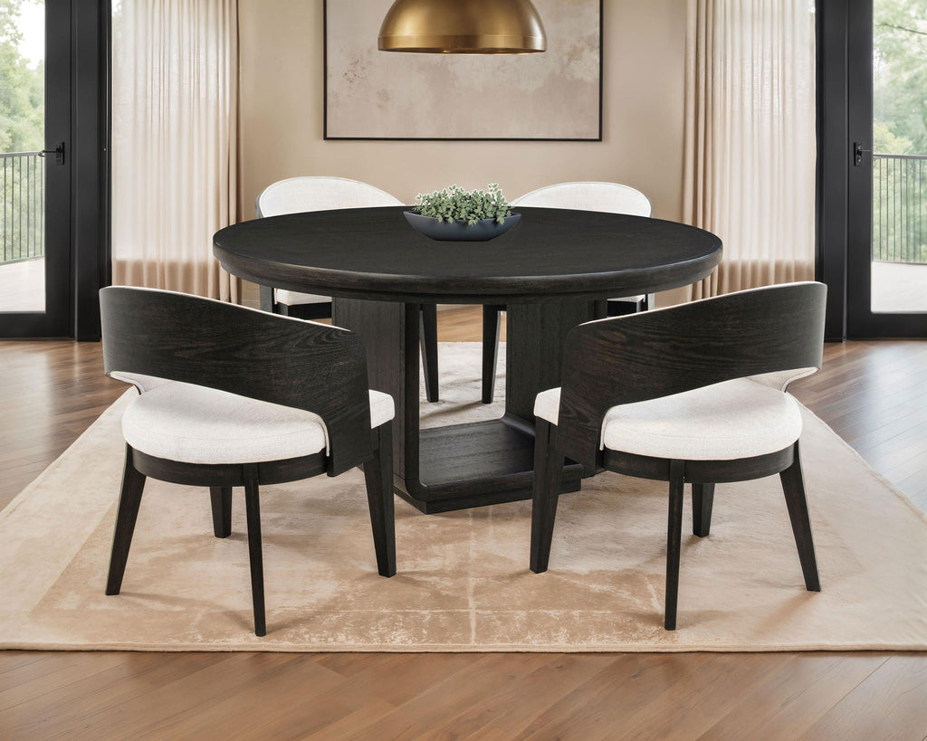 Leandro 5-Piece Round Dining Set — Barrel Arm Chairs / Burnished Black