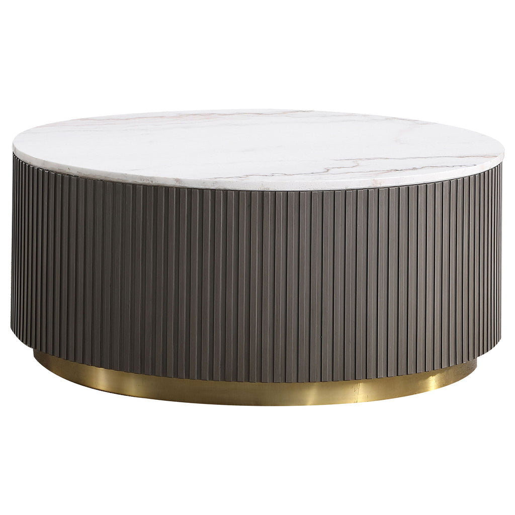 Jason 2-piece Round White Marble Coffee Table Set Charcoal