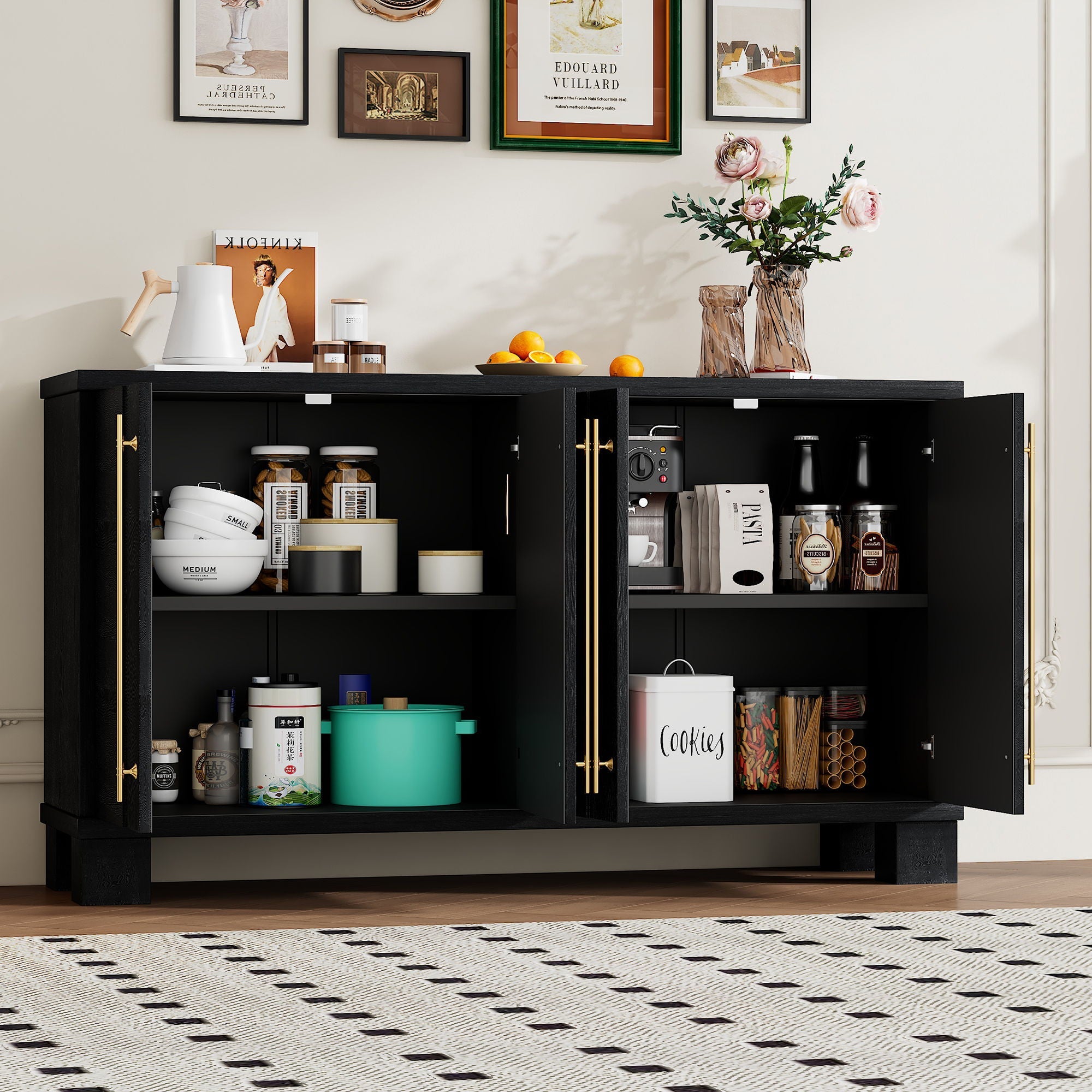 Modern Wood Sideboard with Adjustable Shelves