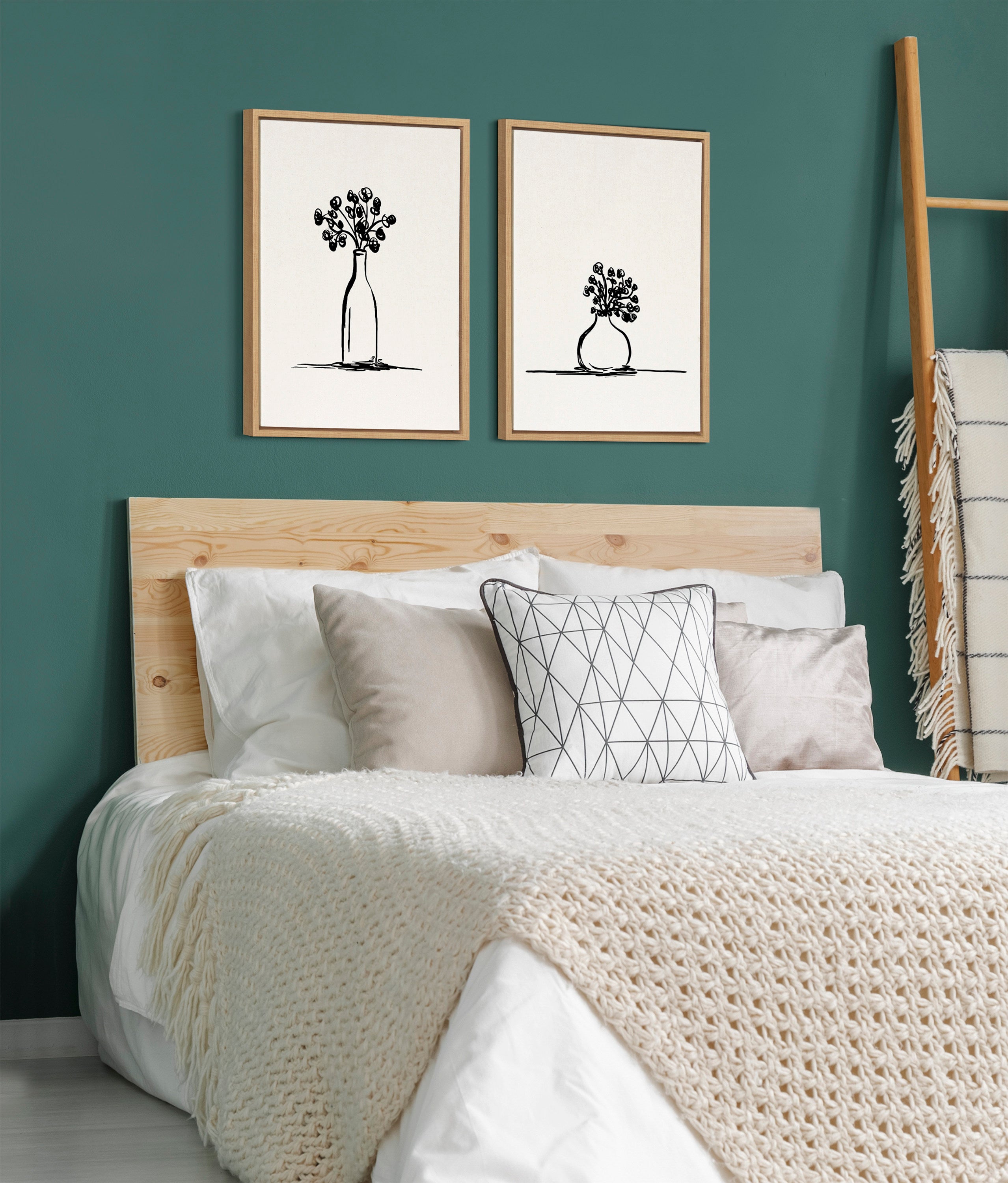 Sylvie Still Life Sketched Botanical Flower Vase Framed Canvas Set by The Creative Bunch Studio