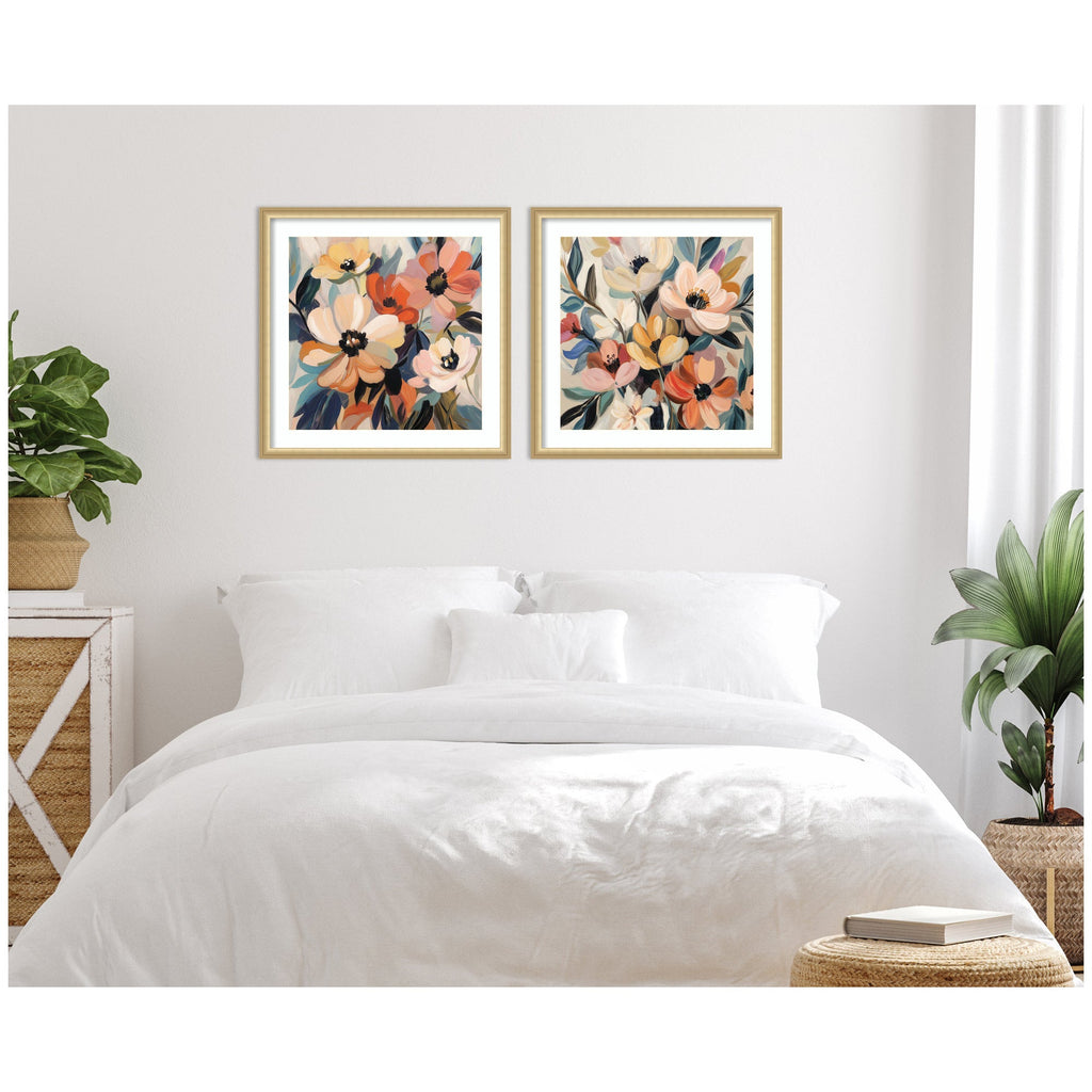Garden Bloom Abstract Bouquet 2 Piece Framed Wall Art Print Set by The Creative Bunch Studio