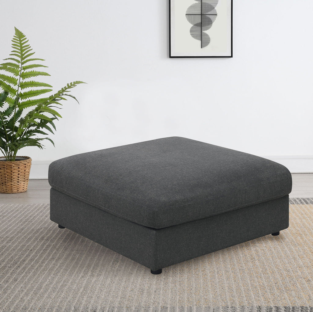 Linen-Blend Modular Ottoman — Charcoal