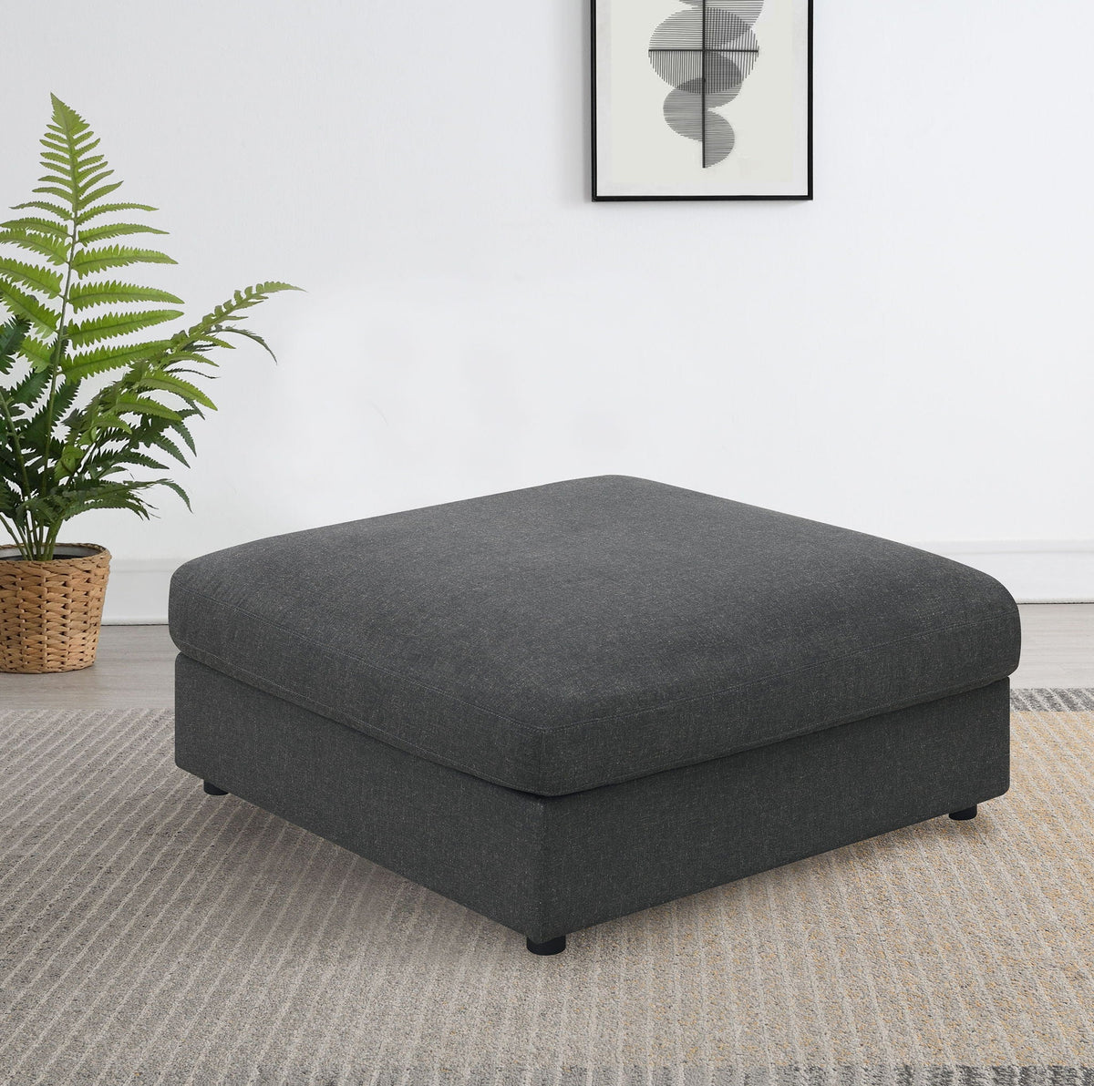 Linen-Blend Modular Ottoman — Charcoal