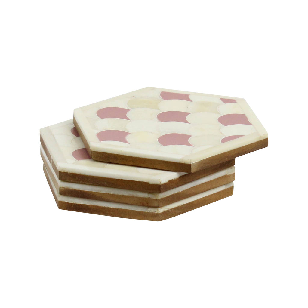 Native Narrative Scallop Coaster Set of 4 in Ivory & Pink