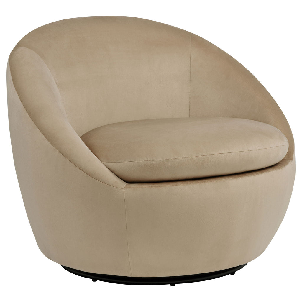 Sculptural Velvet Swivel Accent Chair — Camel