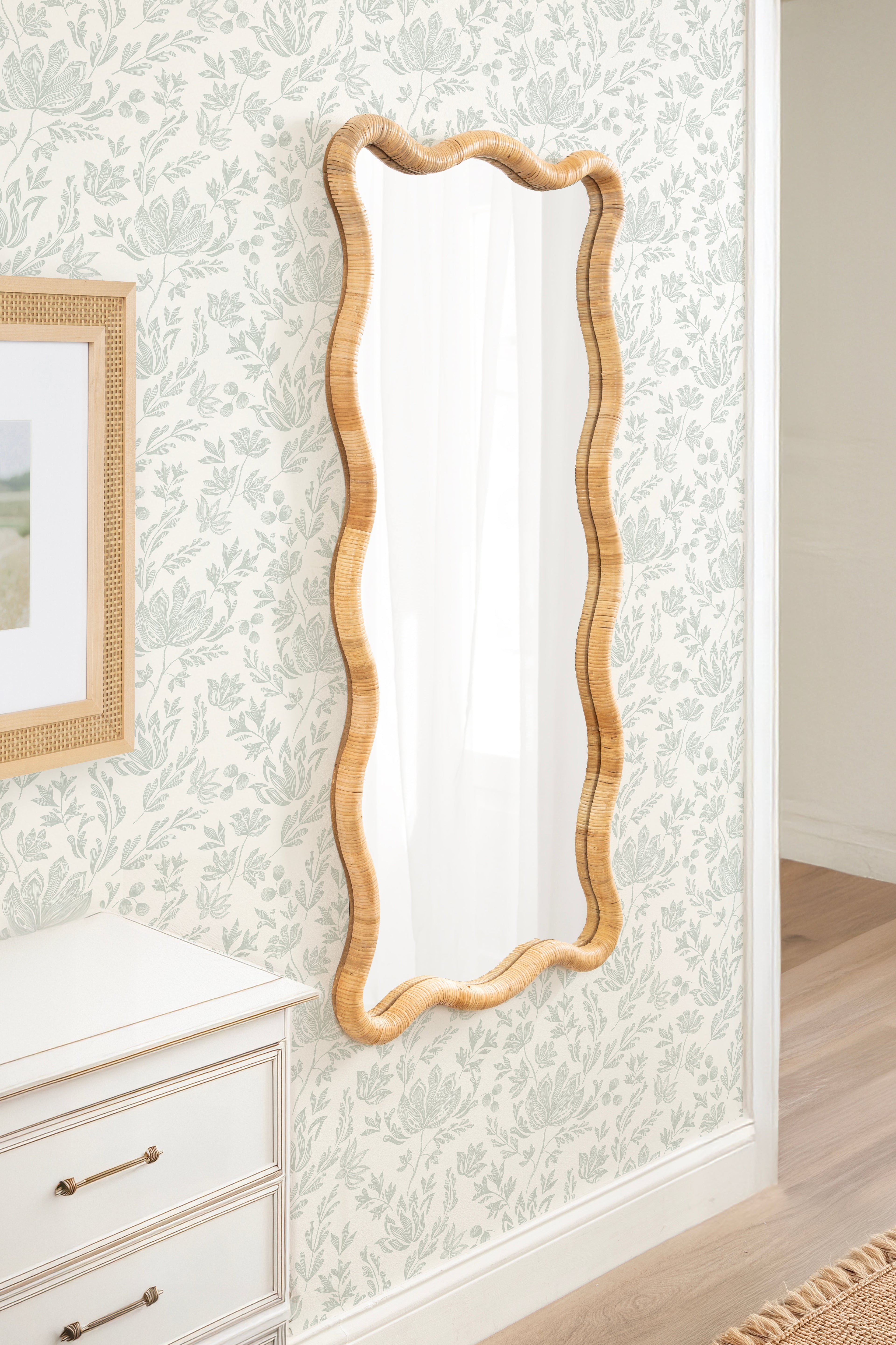 Rahfy Rattan Rectangle Scallop Mirror