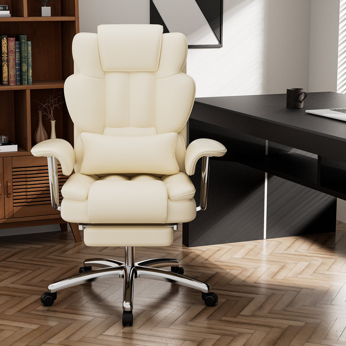 Big & Tall 500-lb Executive Office Chair with Footrest — Beige