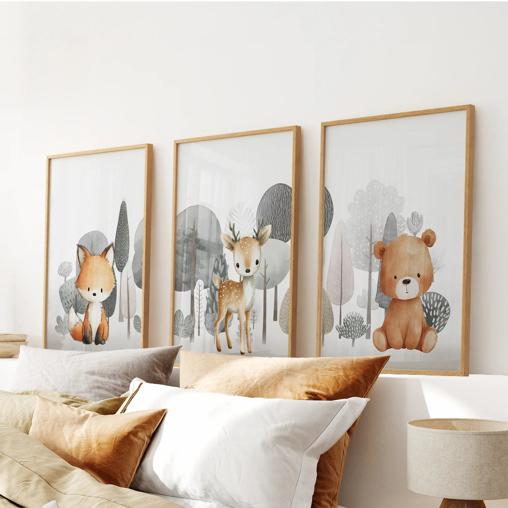 Woodland Animal Nursery Wall Art Set