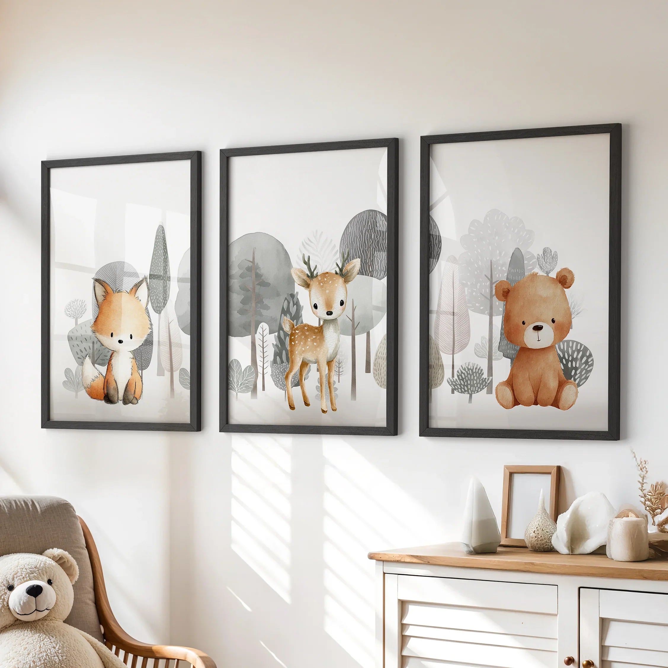 Woodland Animal Nursery Wall Art Set