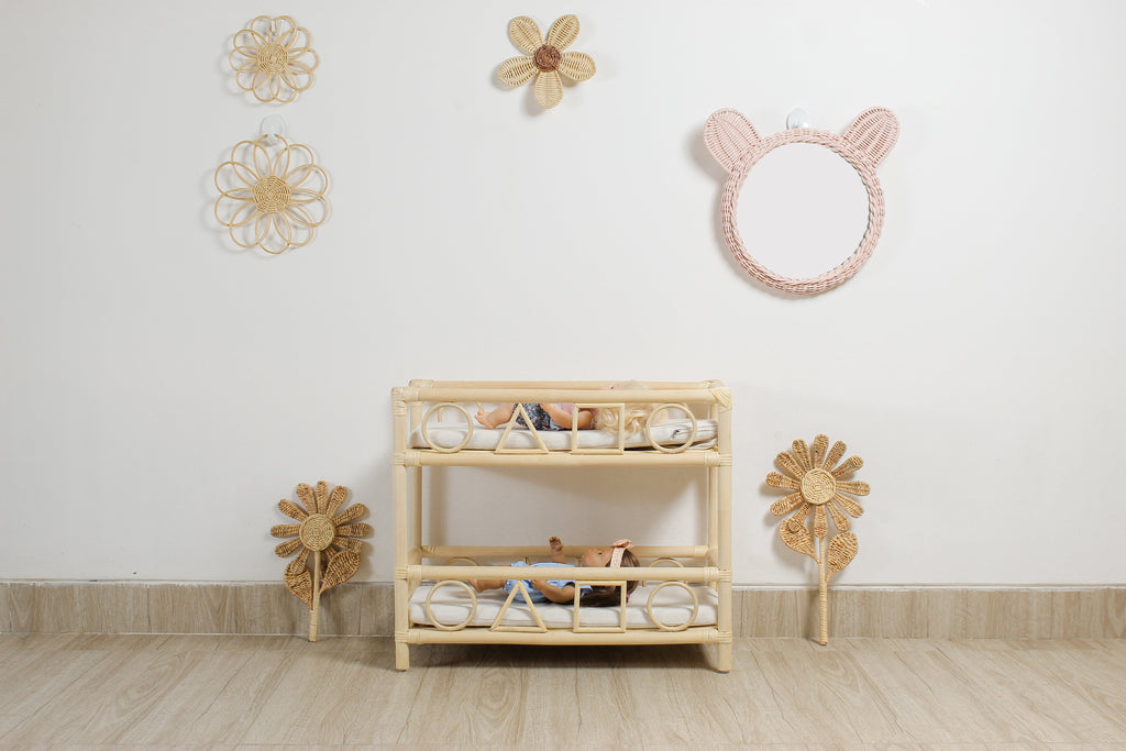 Pink Rattan Teddy Bear Wall Mirror