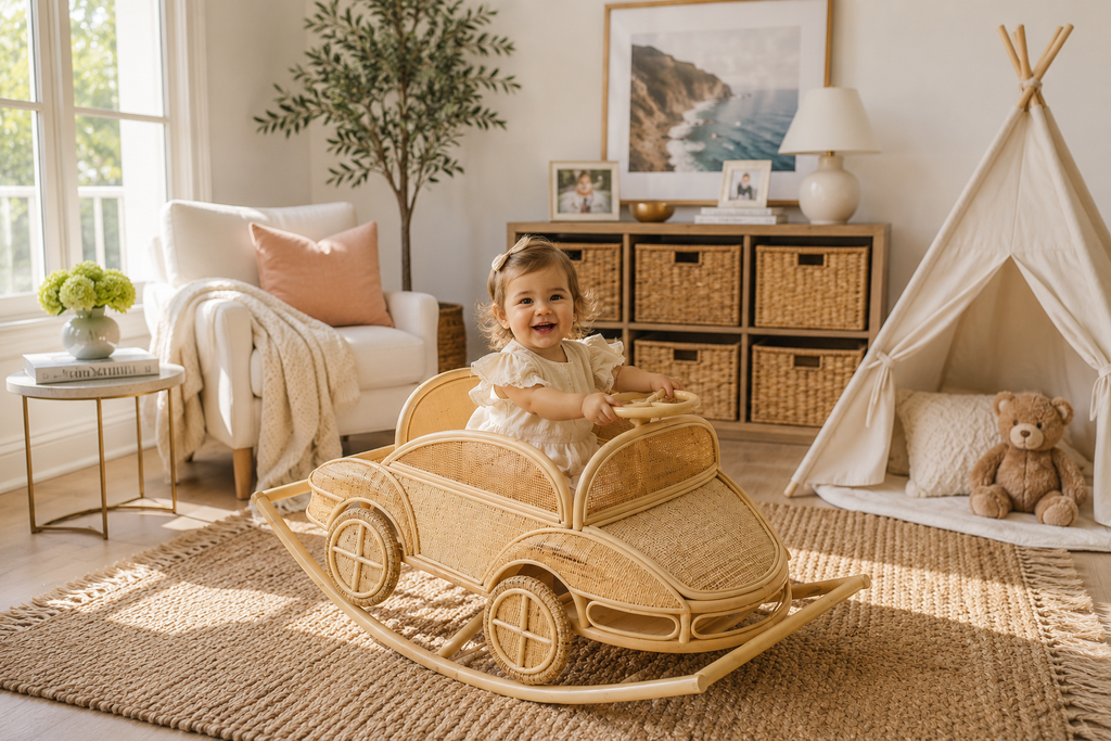 Vintage Rattan Rocking Car