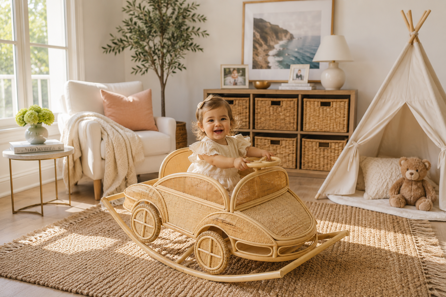 Vintage Rattan Rocking Car